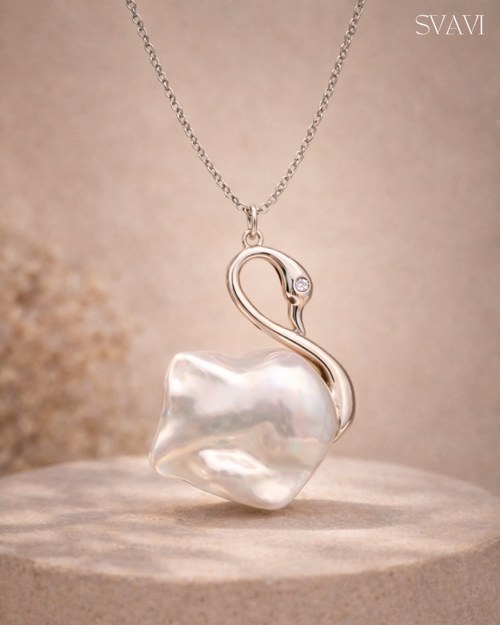 Elegant Swan Pearl Pendant Necklace
