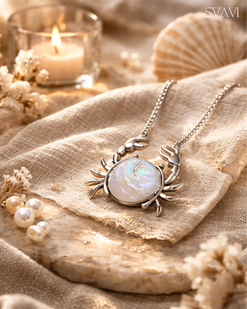Crabby | 925 Silver & Freshwater Pearl Crab Necklace